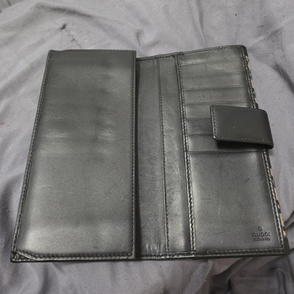 AUTHENTIC Vintage Diamonte Print GUCCI Long Wallet in Black & Tan - Picture 9 of 11